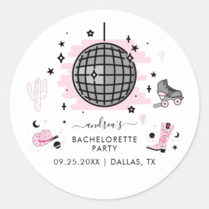 Sticker Rond Space Cowgirl Retro Disco Bacheloro Party rose