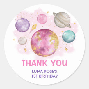 Sticker Rond Space Galaxy Planètes Lune Étoiles Bébé Fille Anni