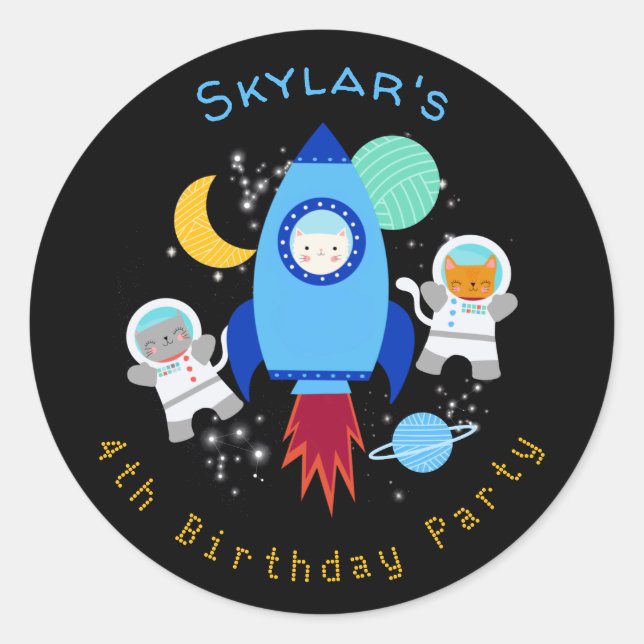 Sticker Rond Space Kittens Cat Astronaut Anniversaire de enfant (Devant)