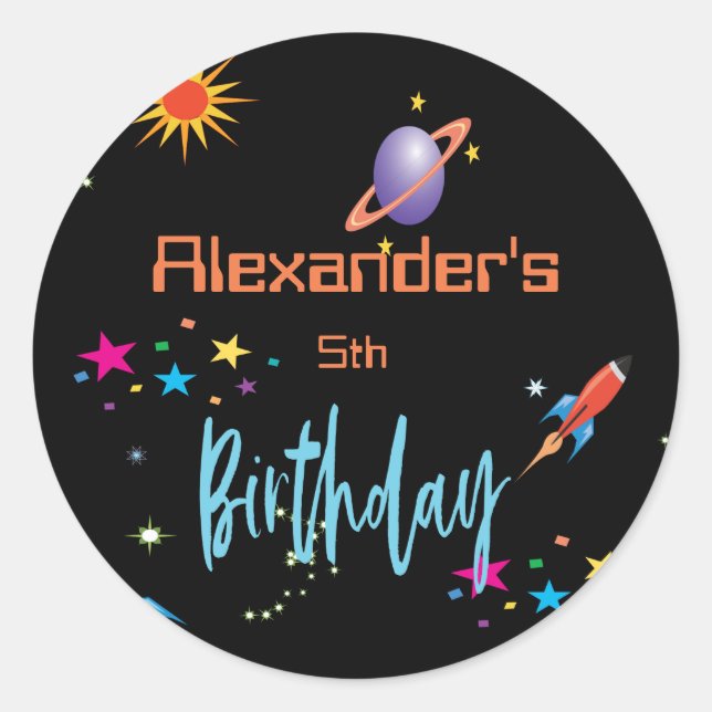Sticker Rond Space Rocket Boys Âge personnel Anniversaire (Devant)