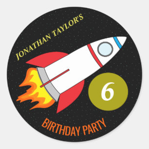 Sticker Rond Space Rocket to the Moon Children's Birthday