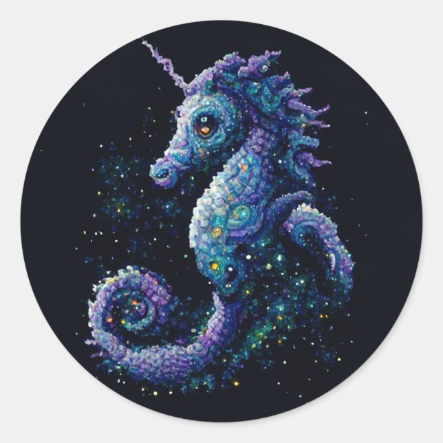 Sticker Rond Space Unicorn Seahorse (Devant)