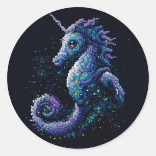 Sticker Rond Space Unicorn Seahorse