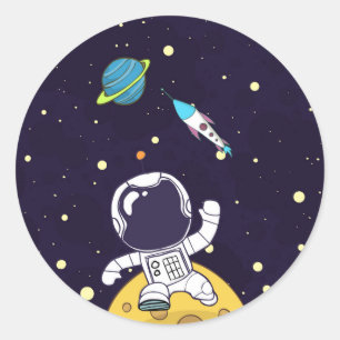 Sticker Rond Spaceman Explorant L'Espace