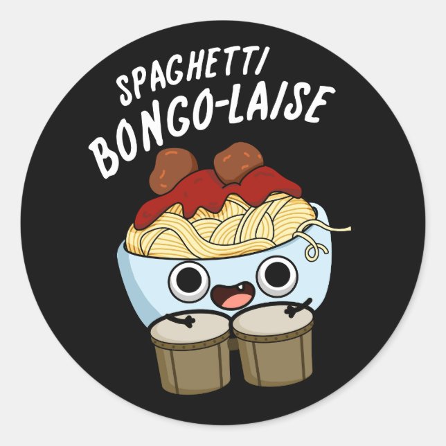 Sticker Rond Spaghetti Bongolaise Funny Food Pun Dark BG (Devant)