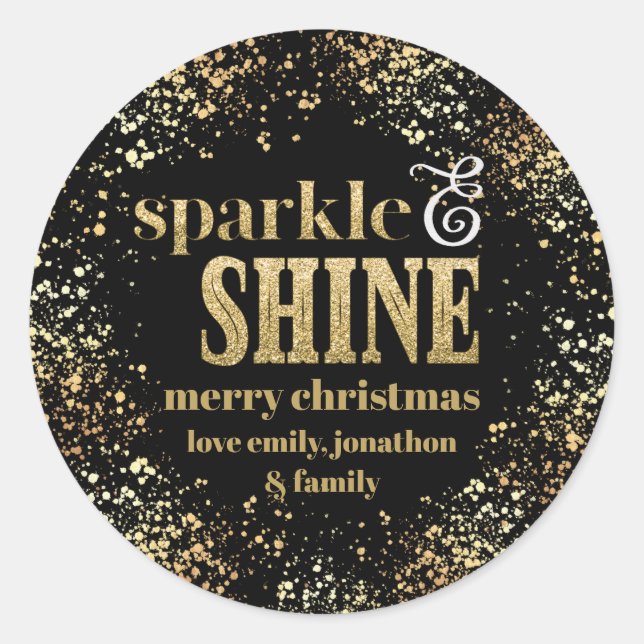 Sticker Rond Sparkle Shine Gold typographie Joyeux Noël (Devant)