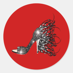Sticker Rond Sparkling Black Stiletto sur rouge