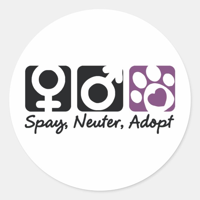 Sticker Rond Spay, Neuter, Adopter (Devant)