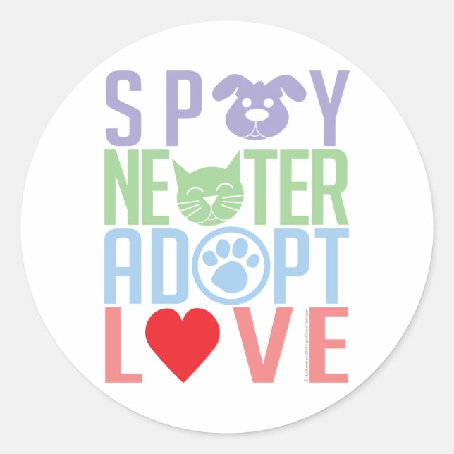 Sticker Rond Spay Neuter Adopter l'Amour 2 (Devant)