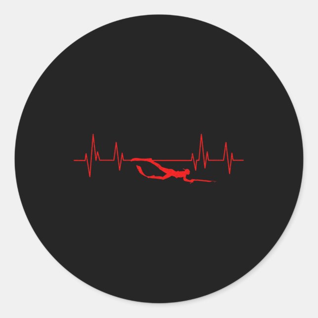 Sticker Rond SpearFishing Heartbeat Plongée Spearpêchman Hunti (Devant)