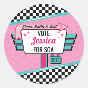 Sticker Rond Spécial 1950's Retro Diner rose & Turquoise Sock H