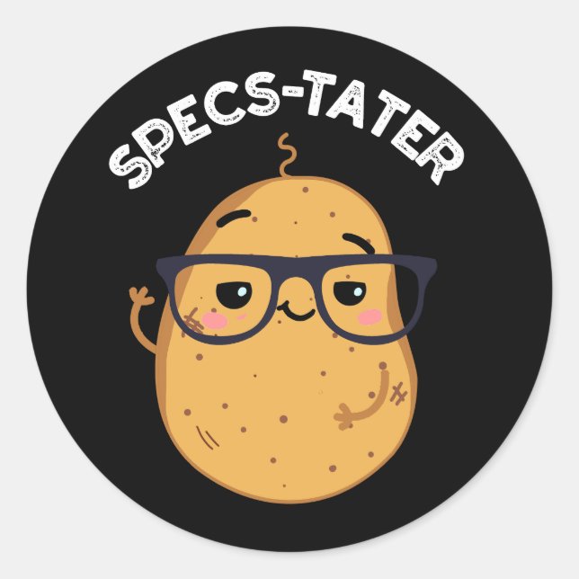 Sticker Rond Specs tato Funny Potato Spectacle Pun Dark BG (Devant)