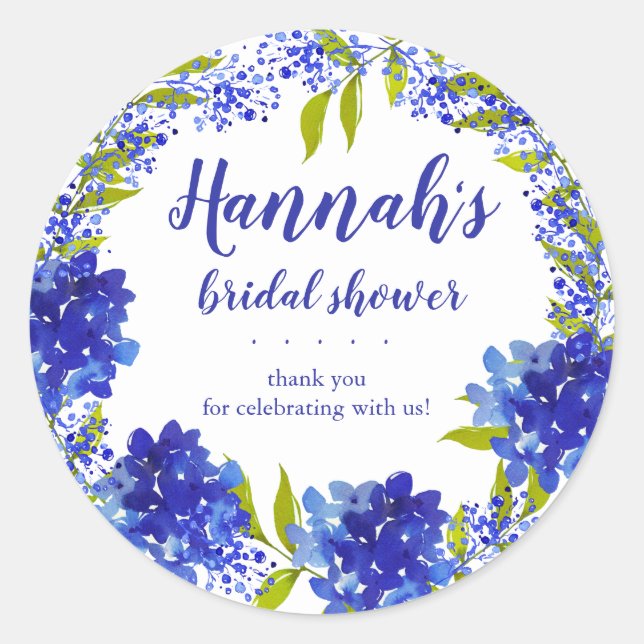 Sticker Rond Spectacle nuptial personnalisé Merci Hydrangea ble (Devant)