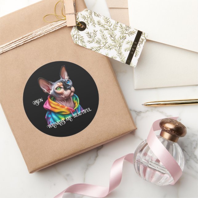 Sticker Rond Sphynx Cat Wrinkles Anniversaire (Cadeaux)