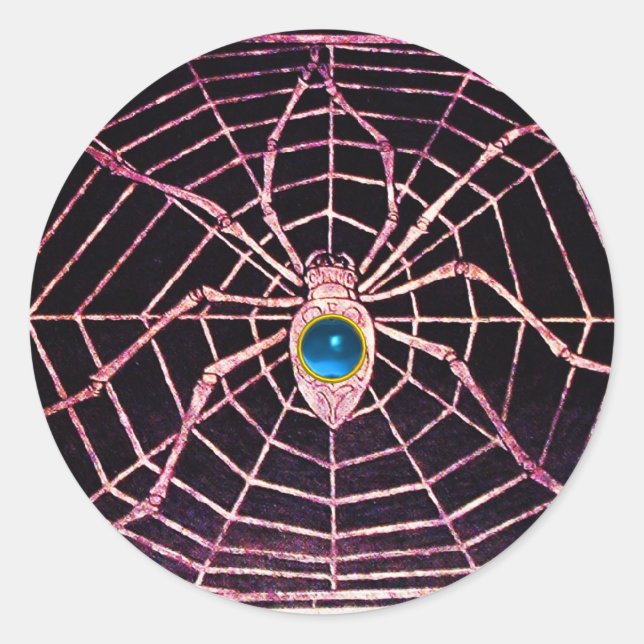 Sticker Rond SPIDER ET WEB Bleu Sapphire Noir (Devant)