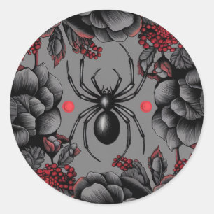 Sticker Rond Spider Floral design style gothique