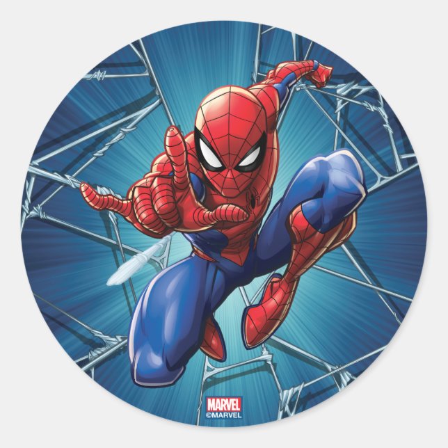 Sticker Rond Spider-Man | Leap de tir sur le Web (Devant)