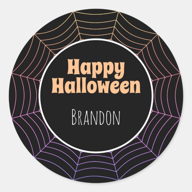 Sticker Rond Spider web noir violet orange motif Halloween (Devant)