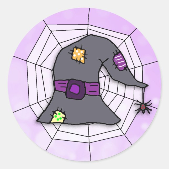 Sticker Rond Spider Web, Spider and Witch's Casquette Halloween (Devant)