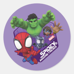 Sticker Rond Spidey, Hulk, Mme Marvel et Black Panther Hexagone