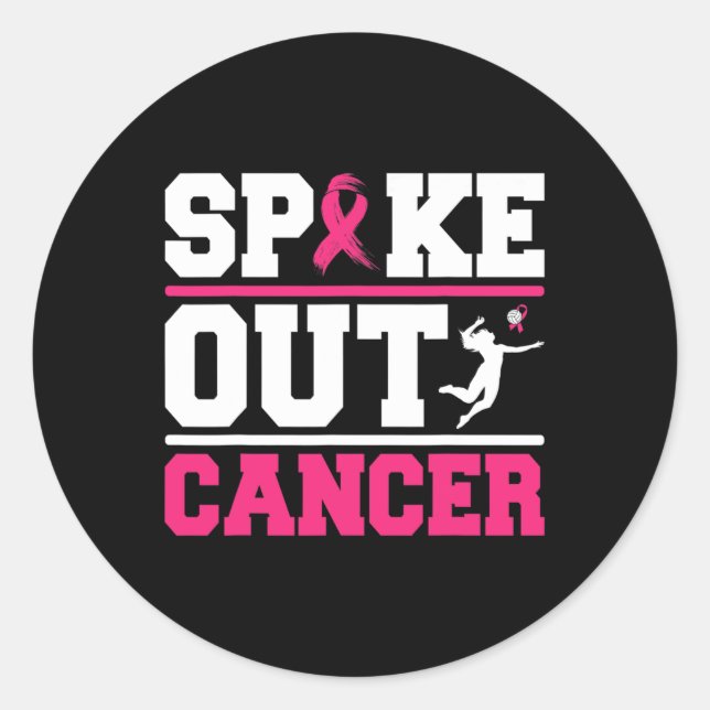Sticker Rond Spike Out Cancer Volleyball Joueur Cancer du sein  (Devant)