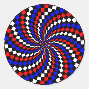 Sticker Rond Spirale rouge blanc de Checker bleu par Kenneth Yo