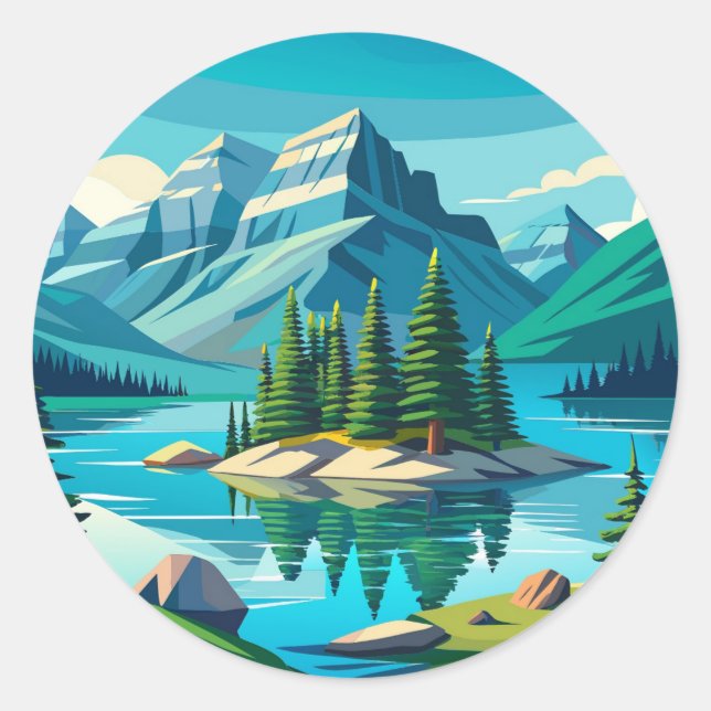 Sticker Rond Spirit Island Lac Maligne Paysage (Devant)