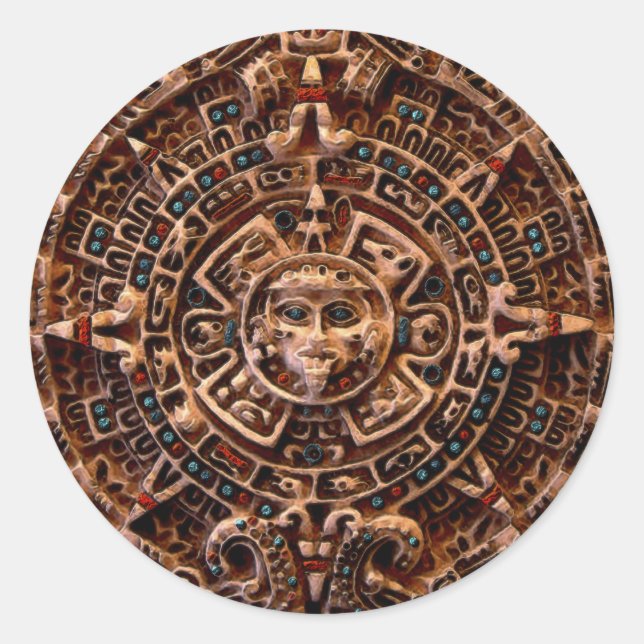 Sticker Rond Spirit of Mexico & Peru, Mayan Incan Design (Devant)