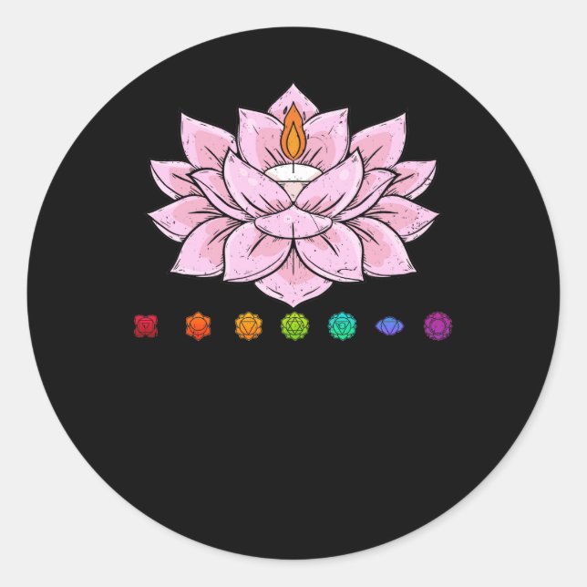 Sticker Rond Spirituel Zen Lotus Fleur Chakras Aligné Yoga Lo (Devant)