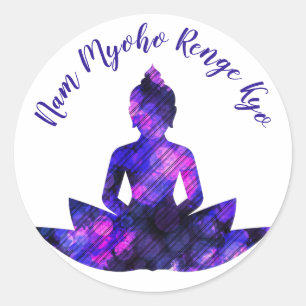 Sticker Rond Spirituelle Violet Lotus Yoga Nam Myoho Renge Kyo