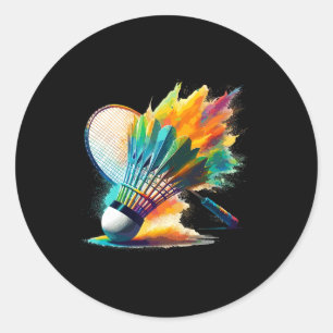 Sticker Rond Splash Art Badminton Joueur Navette Racket Sports