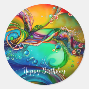 Sticker Rond Splash ! Bulles colorées Abstrait Anniversaire