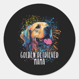 Sticker Rond Splash coloré Golden Retriever Mama Portrait Pup