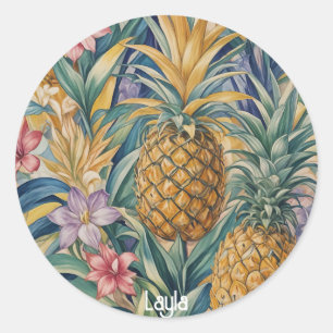 Sticker Rond Splendeur tropicale : Ananas coloré