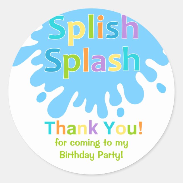 Sticker Rond Splish Splash Pool Party Garçon Anniversaire Stick (Devant)