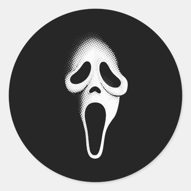 Sticker Rond Spooky Scary Ghost Face Horror Party Mask Hallowee (Devant)