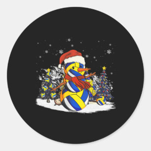 Sticker Rond Sport Drôle Noël Volleyball Joueur Ball Snowm