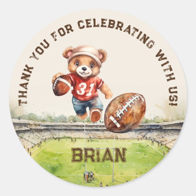 Sticker Rond sport football garçon 1er anniversaire merci (Devant)