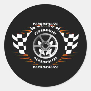 Sticker Rond Sport Voiture Racing Personnaliser À damiers Drape