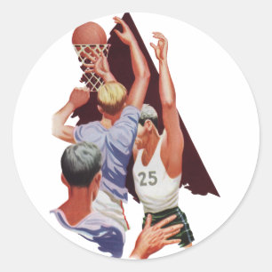 Sticker Rond Sports Anciens, Joueurs de Basket-ball dans un Mat