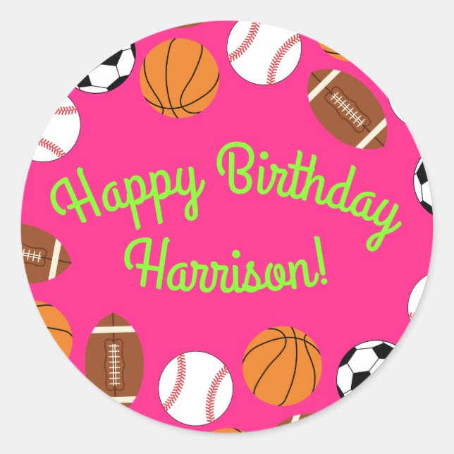 Sticker Rond Sports Anniversaire Fête Enfants Cute Rose Girls (Devant)