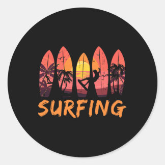 Sticker Rond Sports de surf sur l'océan - Planche de surf Vague