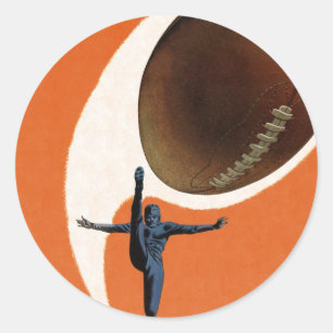 Sticker Rond Sports Vintage, Joueur de Football Bottant le Ball
