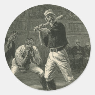 Sticker Rond Sports vintages, joueurs de baseball par Thulstrup
