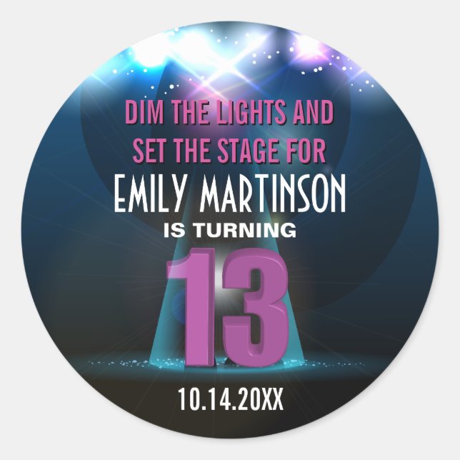 Sticker Rond Spotlight Star Purple 13e anniversaire fête (Devant)