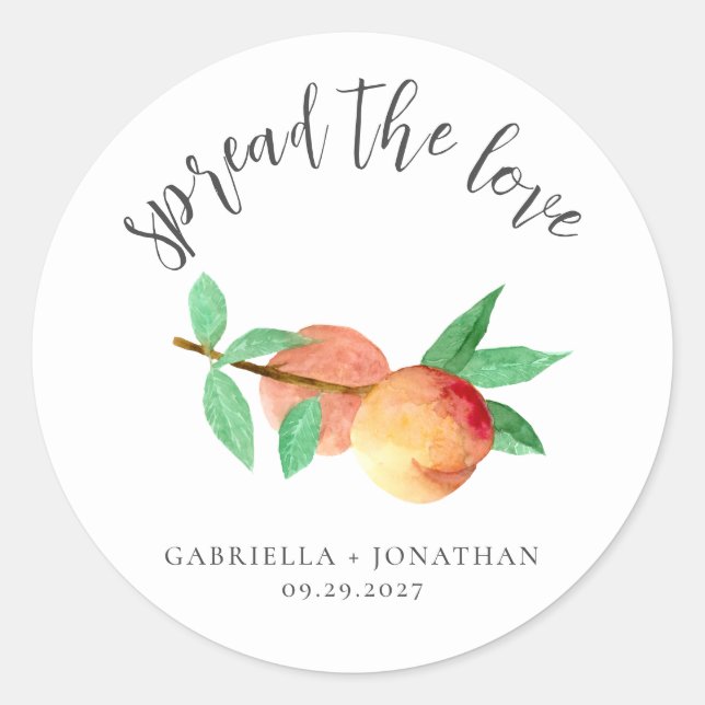 Sticker Rond Spread The Love Peach Jam Wedding Favor (Devant)