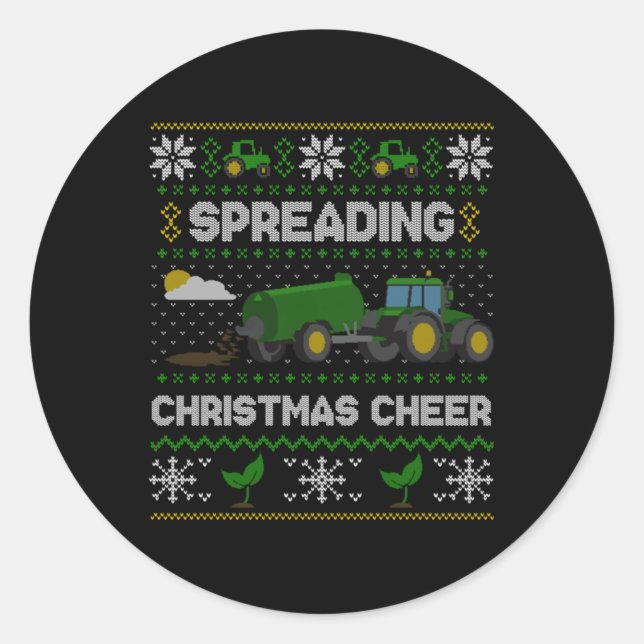 Sticker Rond Spreading Christmas Cheer Farming Tractor Ugly Swe (Devant)