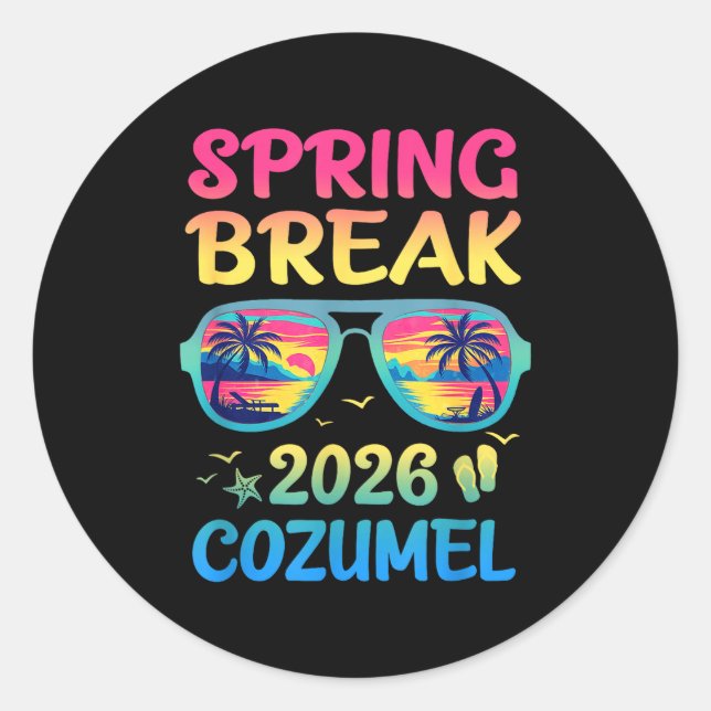 Sticker Rond Spring Break Cozumel 2026 Vacation Trip Sungles  (Devant)