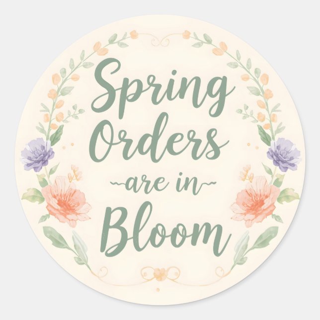 Sticker Rond Spring Orders are in blue Bloom (Devant)
