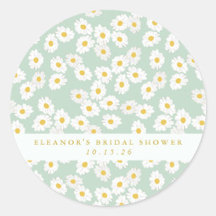 Sticker Rond Spring Pastel Sage Daisies Fête des mariées sur me